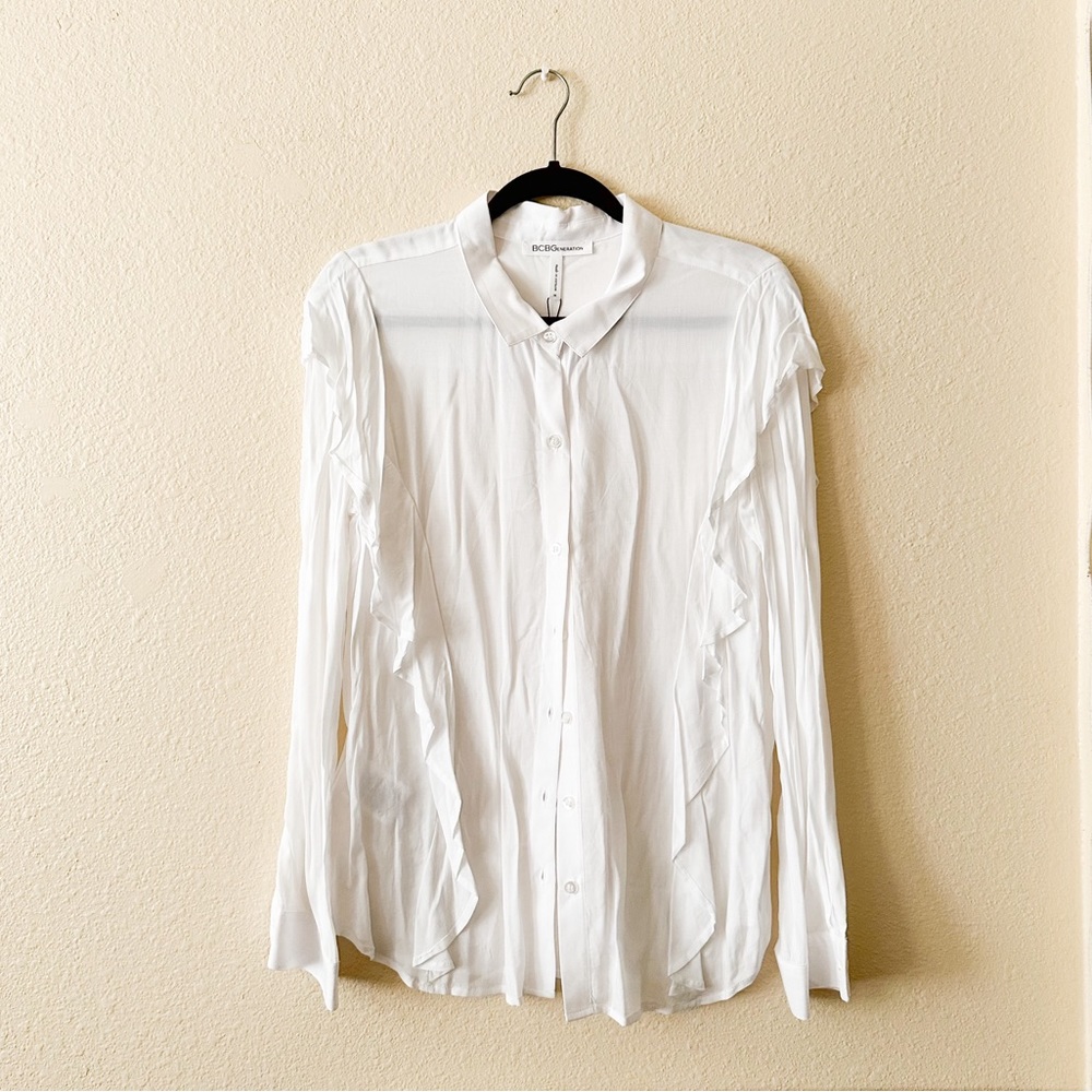 Nwt BCBGeneration White Button Down Blouse Top Size Medium